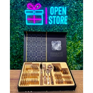 SET CUBIERTOS METAL DORADOS X24