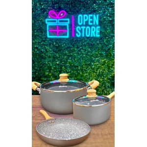 SET DE CACEROLAS Y SARTEN GRANITO DE 3 PIEZAS HUDSON