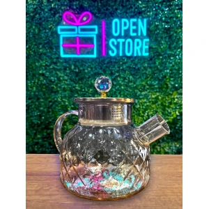 TETERA DE VIDRIO 1L ROMBOS AMBAR