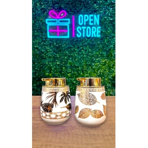 DISPENSER DE CERAMICA CON HOJAS DORADAS