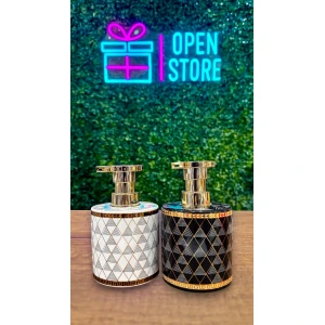 DISPENSER DE CERAMICA CON DISEÑO DE TRIANGULOS DORADOS