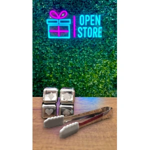 CUBOS DE HIELOS DE ACERO DISEÑO POKER + PINZA