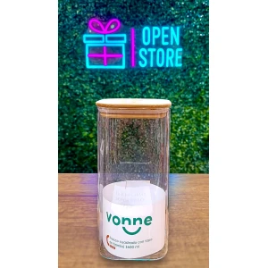 FRASCO DE VIDRIO CUADRADO CON TAPA DE BAMBU 1600ML