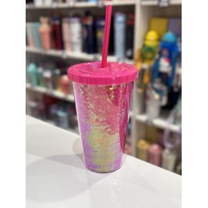 VASO ACRILICO CON SORBETE Y LENTEJUELAS