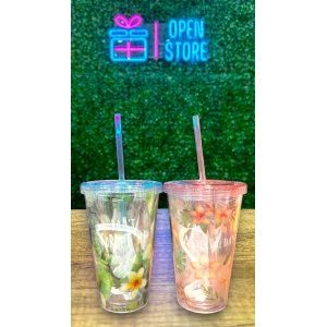 VASO ACRILICO CON SORBETE FLOREADO