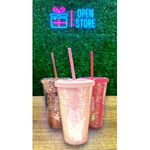 VASO ACRILICO CON SORBETE Y LENTEJUELAS