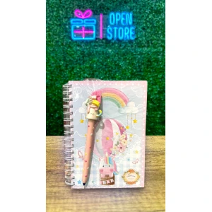 CUADERNO A5 TAPA DURA + LAPICERA DECORADA CORAZONADAS