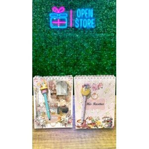 ANOTADOR DE RECETAS + LAPICERA DECORADA CORAZONADAS