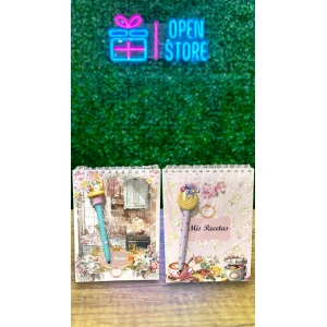 ANOTADOR DE RECETAS + LAPICERA DECORADA CORAZONADAS