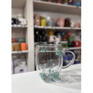 TAZA VIDRIO DOBLE CON FONDO DE FLORES
