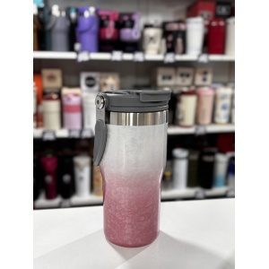 VASO TERMICO ACERO 600ML DOBLE PICO Y MANIJA DEGRADE ROSA Y BLANCO