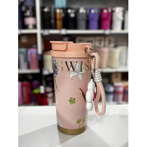 VASO TERMICO DE ACERO CON INTERIOR CERAMICO DE DOBLE PICO FLOREADO