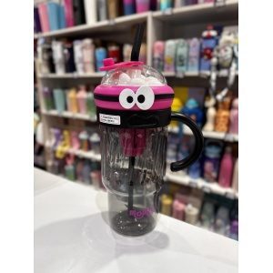 VASO PLASTICO CON ASA, INFUSOR Y SORBETE OJITOS