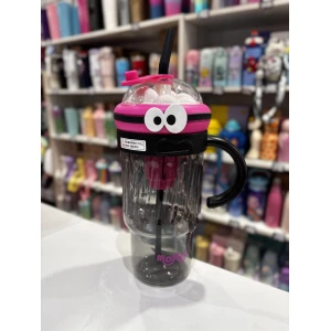 VASO PLASTICO CON ASA, INFUSOR Y SORBETE OJITOS