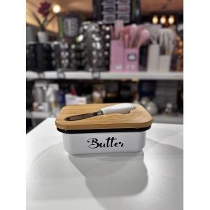 MANTEQUERA BUTTER ENLOZADA CON TAPA BAMBU Y UNTADOR