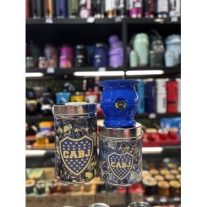 SET VERTEDORES + MATE PLASTICO BOCA/RIVER EN CAJA