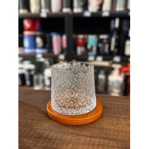 VASO DE WHISKY DE CRISTAL LABRADO GIRATORIO CON BASE DE MADERA