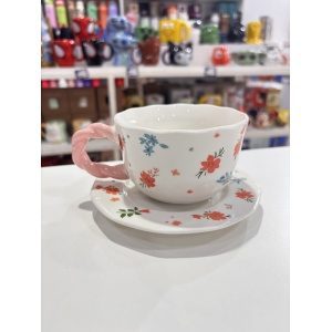 TAZA CON PLATO FLOREADA