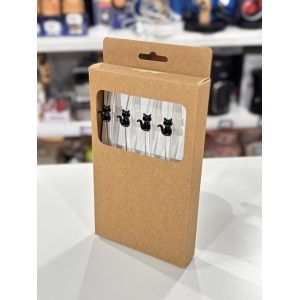SORBETES VIDRIO GATITOS X4 + CEPILLO EN CAJA