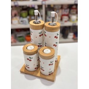 SET ACEITERA + VINAGRERA + SALERO + PIMENTERO CEREZAS