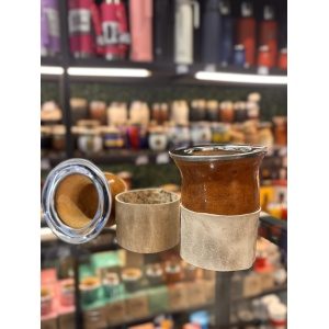 MATE PORONGO CON VIROLA DE ACERO Y BASE DE CUERO CRUDO