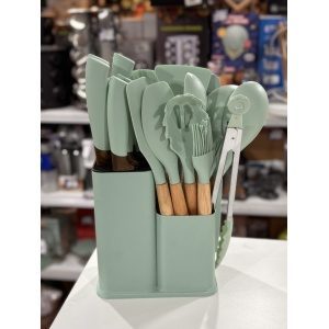 SET UTENSILIOS + CUCHILLAS CERAMICAS CON TABLA Y PORTA UTENSILIOS X19